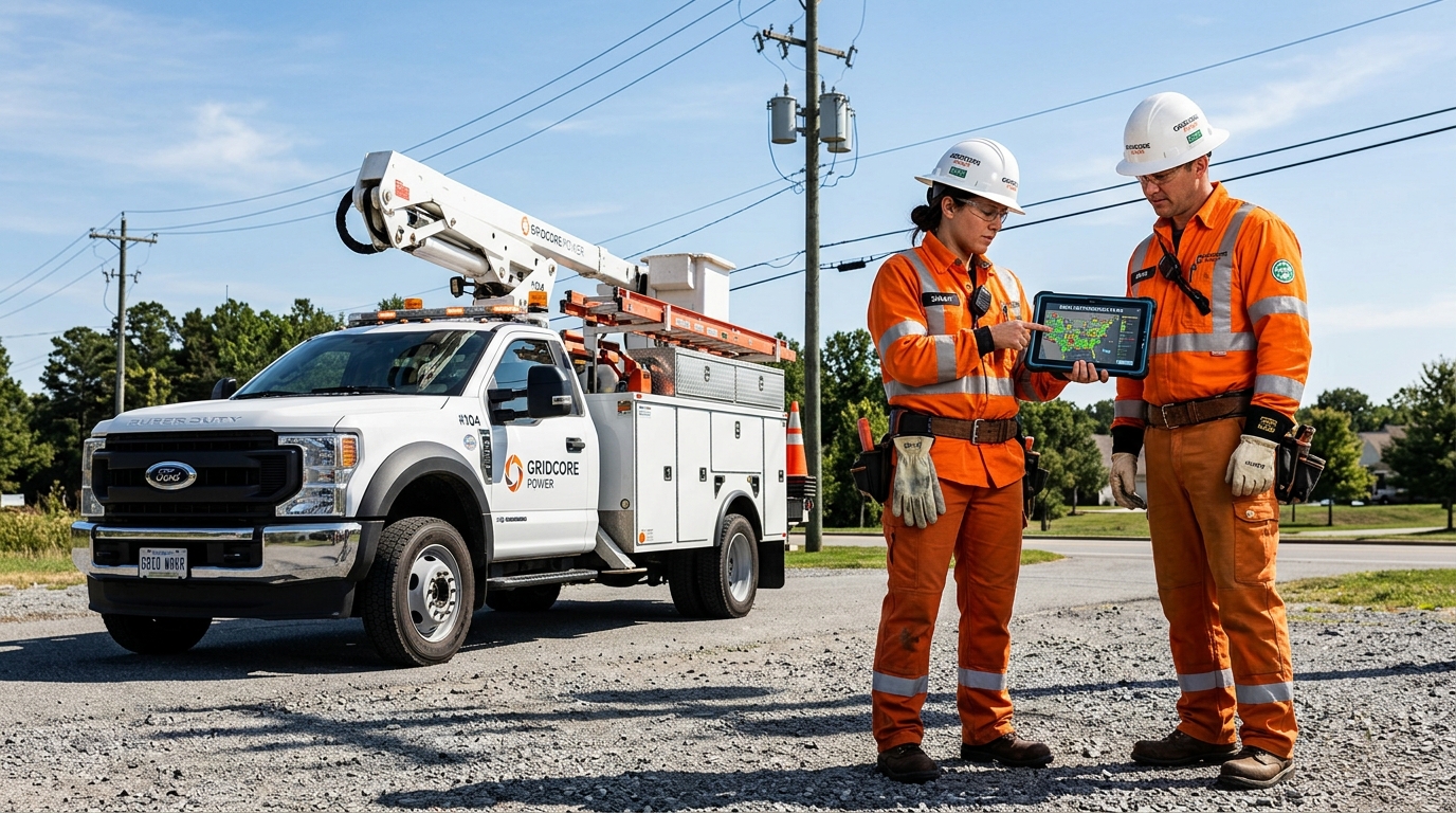 Representative utility field crew working near a restoration vehicle